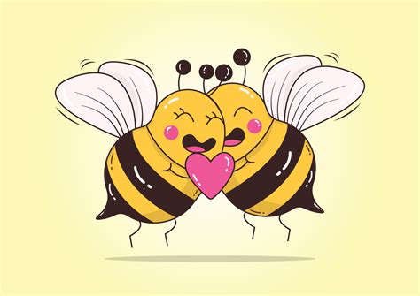 Valentine couple bee in love vector. Cute cartoon bee vector and ...