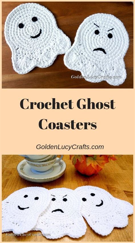 Crochet Ghost Coaster or Applique | Crochet coasters free pattern, Crochet coasters, Crochet ...