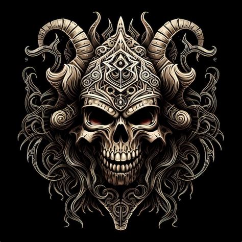 Premium AI Image | skull and viking helmet tattoo design dark art ...