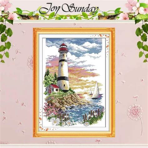 Lighthouse (4) Patterns Counted Cross Stitch 11CT 14CT Cross Stitch Set Wholesale Scenery Cross ...