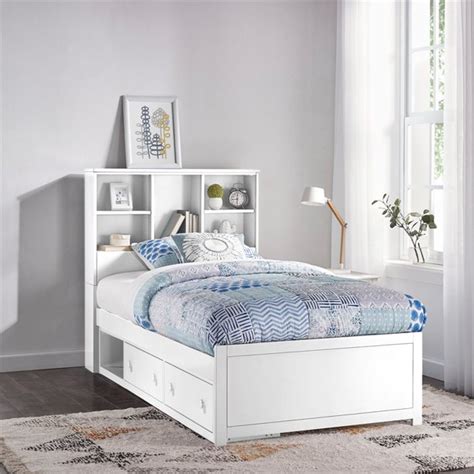 NE Kids Caspian Wood Bookcase Twin Bed with Storage Unit in White ...