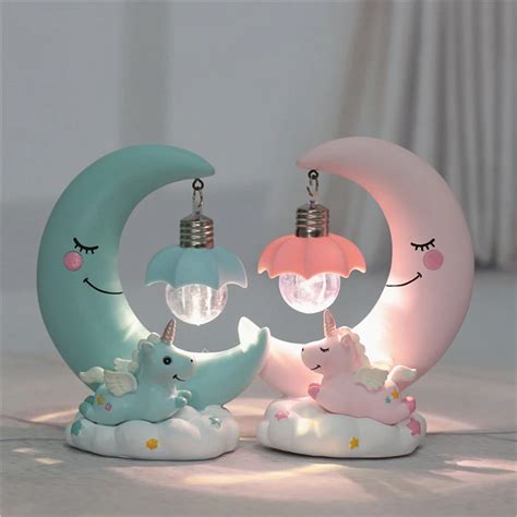 LED Night Light resin Moon Unicorn Cartoon Baby Nursery Lamp Breathing for Children Kid Girl Toy ...