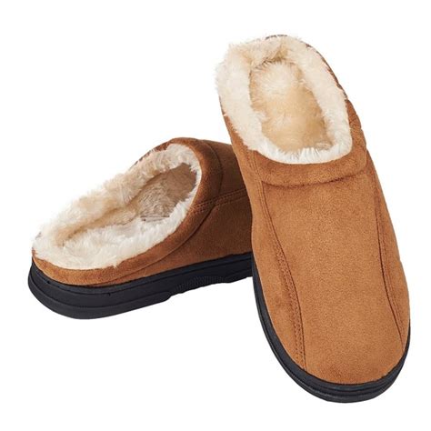 Men's Slip On Backless Moccasin Memory Foam Bedroom Slippers - Brown - CQ12L5JIWB5