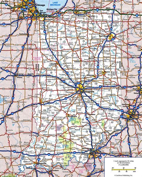 Large Detailed Roads And Highways Map Of Indiana State With Cities ...