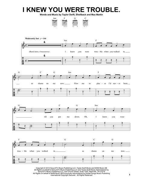 I Knew You Were Trouble by Taylor Swift - Easy Guitar Tab - Guitar ...