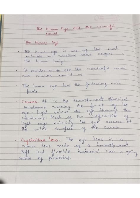 SOLUTION: Human eye and colourful world handwritten easy notes - Studypool