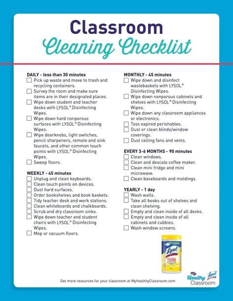 Classroom Cleaning Checklist | Classroom checklist, Cleaning checklist, Classroom