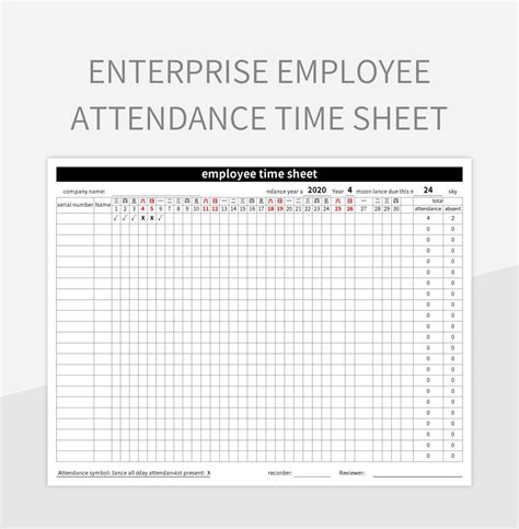 Enterprise Employee Attendance Time Sheet Excel Template And Google Sheets File For Free ...