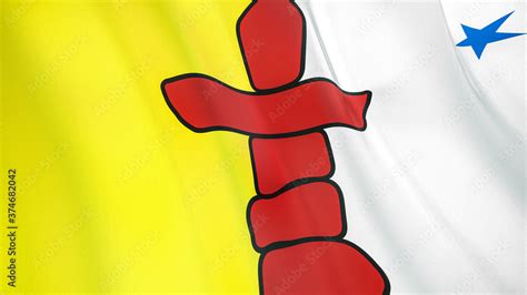 The flag of Nunavut. Waving silk flag of Nunavut. High quality render ...