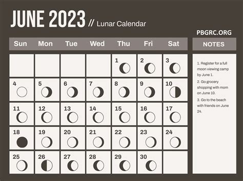 Lunar June 2023 Calendar Moon Phases with Dates