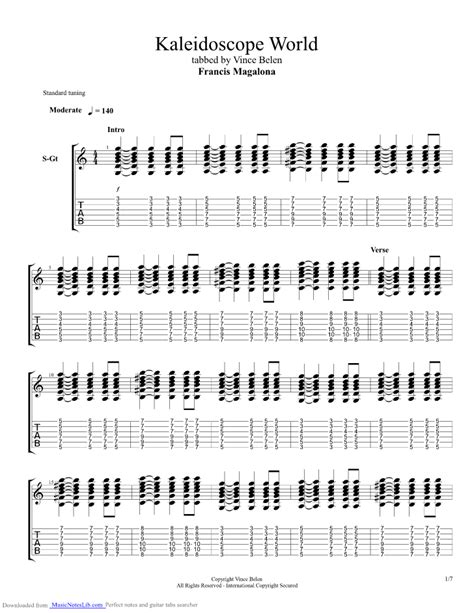 Kaleidoscope World guitar pro tab by Francis Magalona @ musicnoteslib.com