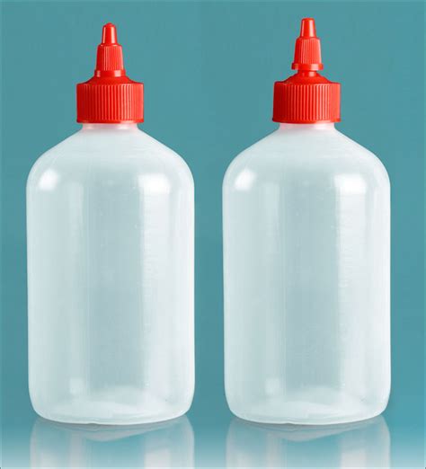 SKS Science Products - Plastic Laboratory Bottles, Natural Boston Rounds With Red Twist Top Caps