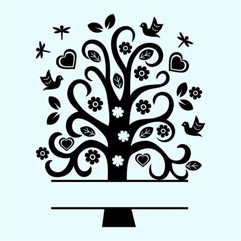 Family tree silhouette monogram vector illustration. Black color tree ...