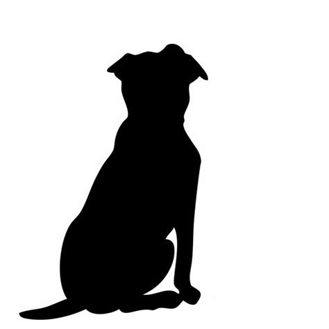 Rear view black silhouette of large dog sitting and looking up on white background clipart | Dog ...