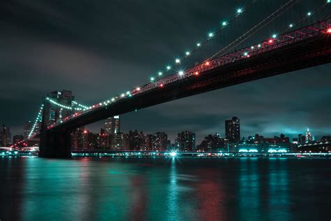 Brooklyn Bridge Wallpaper 4K, 8K, Manhattan, City lights, Night