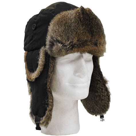 RUSSIAN WINTER TRAPPER HAT SOVIET BADGE FAUX FUR USHANKA COSSACK UNISEX ...