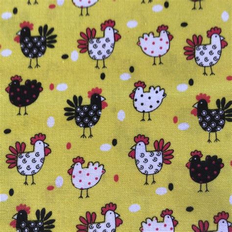 Chicken Fabric 100% Cotton Cute Premium Quilters Cotton Black, White, Yellow, Red Polka Dots - Etsy