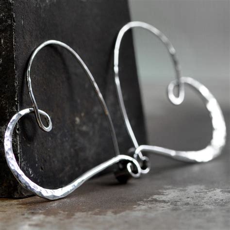 Large Silver Heart Hoop Earrings Hammered Sterling Silver - Etsy