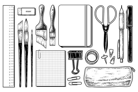 Vintage Stationery elements Collection Hand drawn Sketch Illustration ...