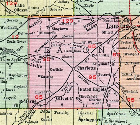 Eaton County, Michigan, 1911, Map, Rand McNally, Charlotte, Eaton Rapids, Grand Ledge