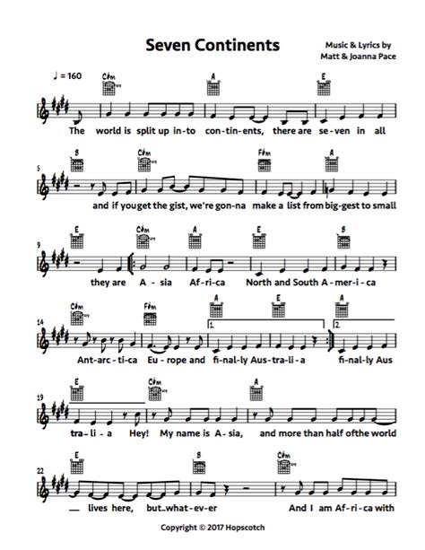 Seven Continents Lead Sheet — Hopscotch