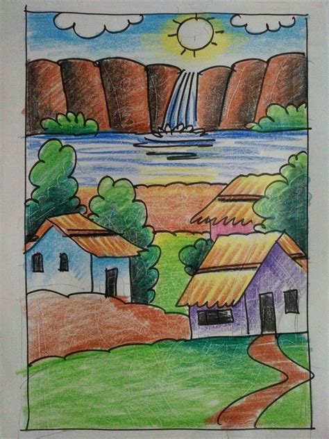 Landscape | Scenery drawing for kids, Easy scenery drawing, Landscape drawing for kids