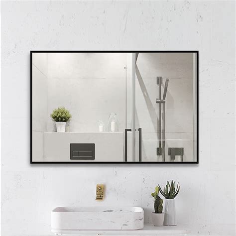 NeuType 38"*26" Black Bathroom Mirror Modern Rectangular Wall-Mounted Mirror,Aluminum Alloy ...