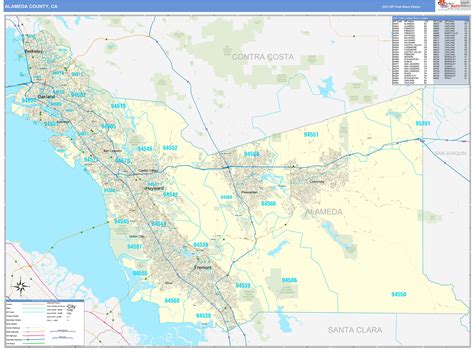 Alameda County, CA Zip Code Wall Map Basic Style by MarketMAPS - MapSales