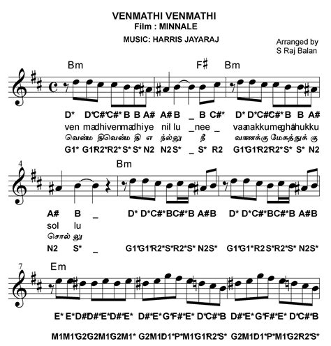 BOLLYWOOD SHEET MUSIC BOOKS PIANO KEYBOARD GUITAR VIOLIN SAX: Tamil Song Piano Notes Venmathi ...