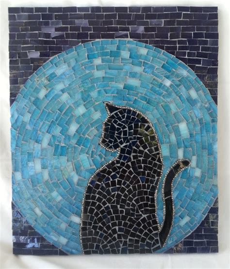 Items similar to Cat Moon Rising Stained Glass Mosaic on Etsy