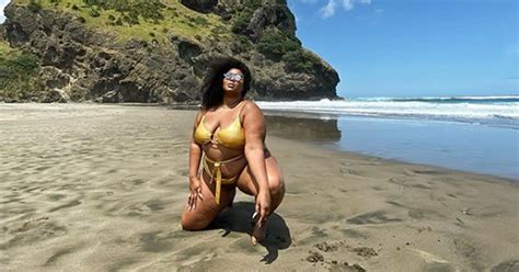 Lizzo Shows Off Her Curves in Gold Cutout Swimsuit in Sexy Beachside ...