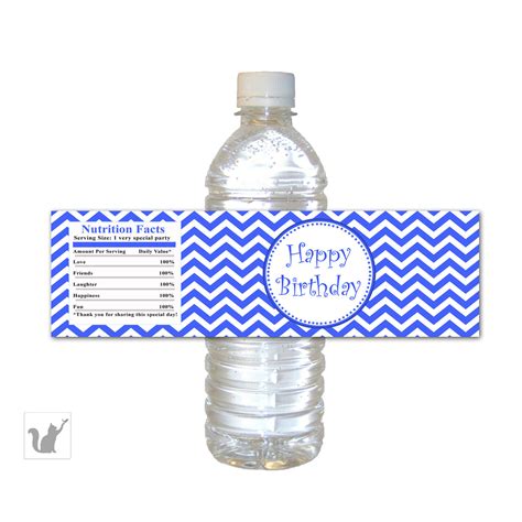 Blue Chevron Happy Birthday Water Bottle Labels Wrappers – Pink the Cat