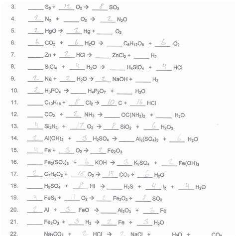 Chemfiesta Balancing Equations Worksheets Answers