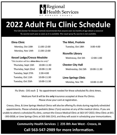 RHSHC Flu Shot Schedule - Howard County Business & Tourism