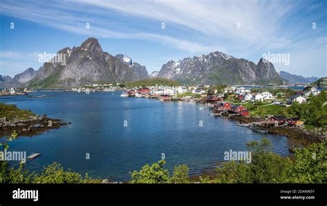 Reine, Norway - June 2016: The fishing village of Reine in the Lofoten Islands of Norway ...