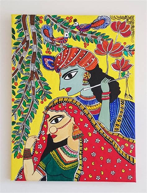 Product | Madhubani painting, Krishna painting, Madhubani art