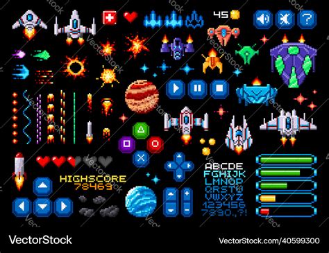 Bit Pixel Art Game Asset Space Planets Rockets Vector Image | My XXX Hot Girl