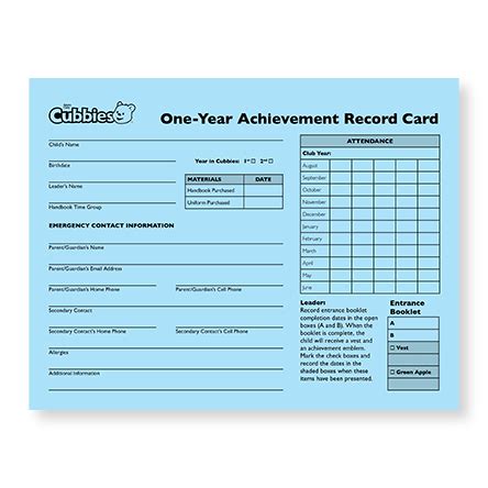 Cubbies Achievement Card (Download) – Awana