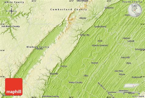 Physical Map of Rhea County