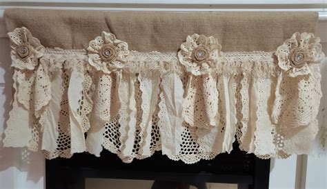 Rustic Kitchen Valance Burlap Beige Ivory Lace Decor Kitchen - Etsy