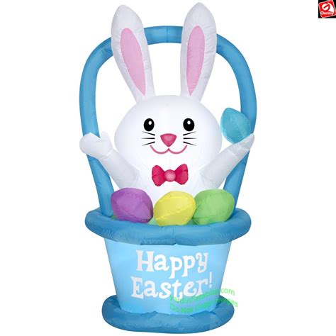 4.5' Gemmy Airblown Inflatable Easter Bunny in Blue Easter Basket w ...