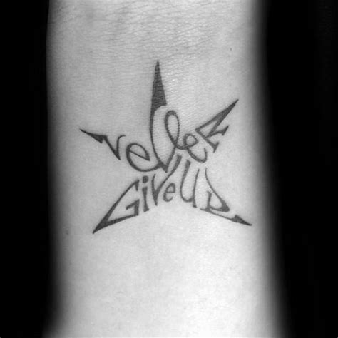 Male Star Typography Never Give Up Tattoo Butterfly Hand Tattoo, Bird Tattoo Wrist, Butterfly ...