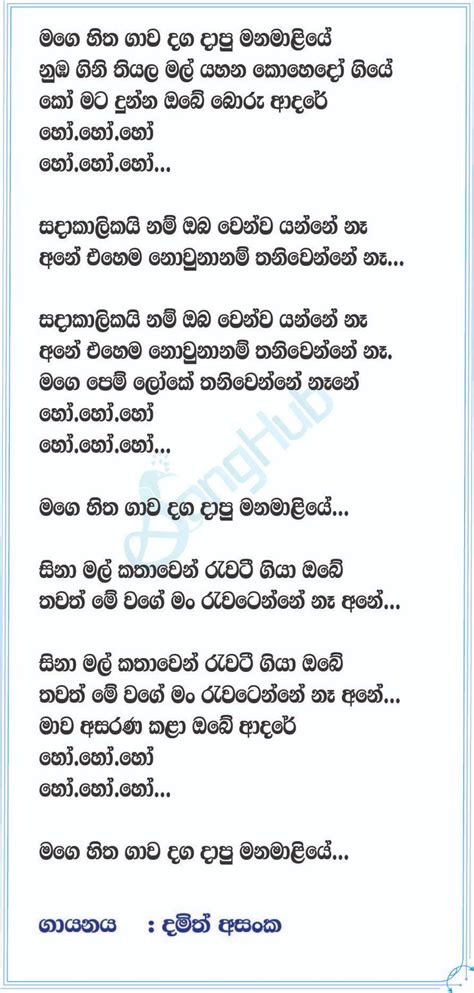 Mage Hitha Gawa Song Sinhala Lyrics in 2022 | Lyrics, Song lyrics, Mage