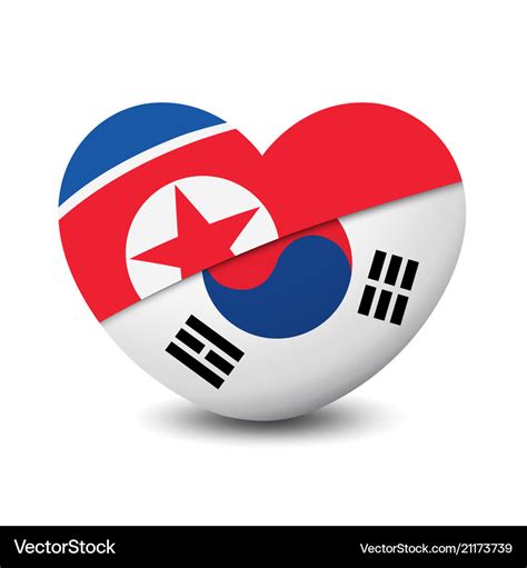 Flag north korea and south korea heart shape Vector Image