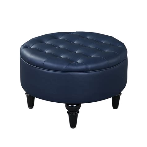 Cristo Transitional 24" Round Storage Ottoman Footstool, Blue Vinyl - Walmart.com - Walmart.com