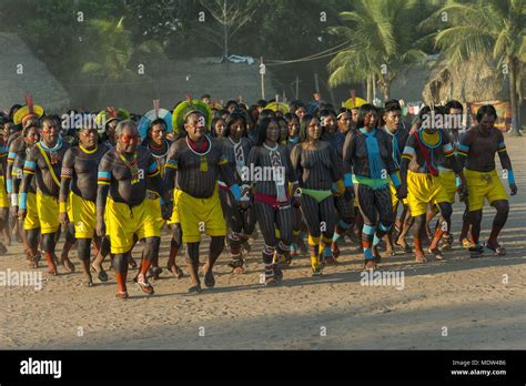 Kayapo Indians and Indian village Moikarako participate in the dance of cassava Stock Photo - Alamy