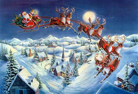 Christmas with Santa Claus and Reindeer Flying | Christmas scenes ...