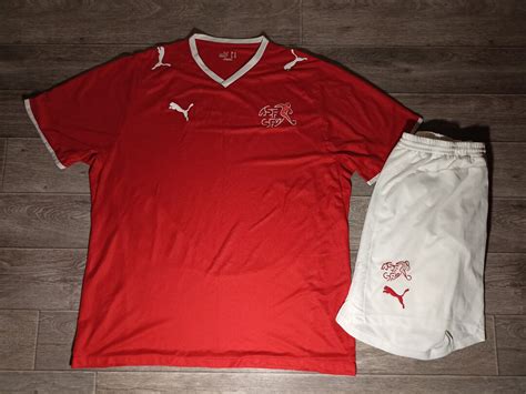 Switzerland National Football Team Swiss Puma World Cup Red White Men's Sports Soccer Uniform ...