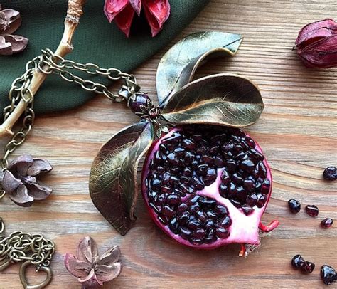 Garnet Pomegranate Necklace With Leaves Red Garnet Jewelry Art - Etsy UK