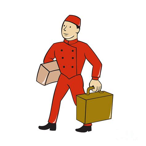 Bellboy Bellhop Carry Luggage Cartoon Digital Art by Aloysius Patrimonio